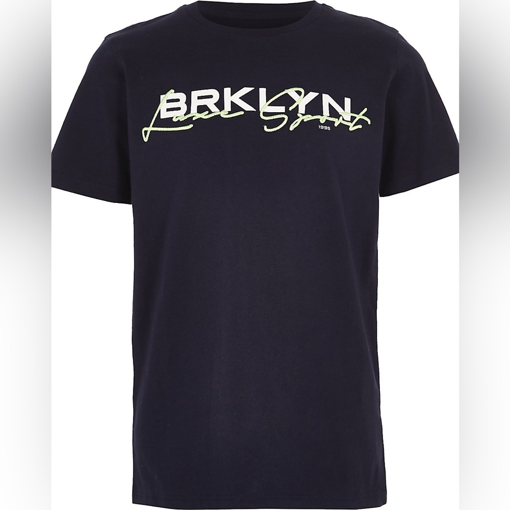 River Island Boys Navy 'BRKLYN' Printed Short Sleeve T-Shirt